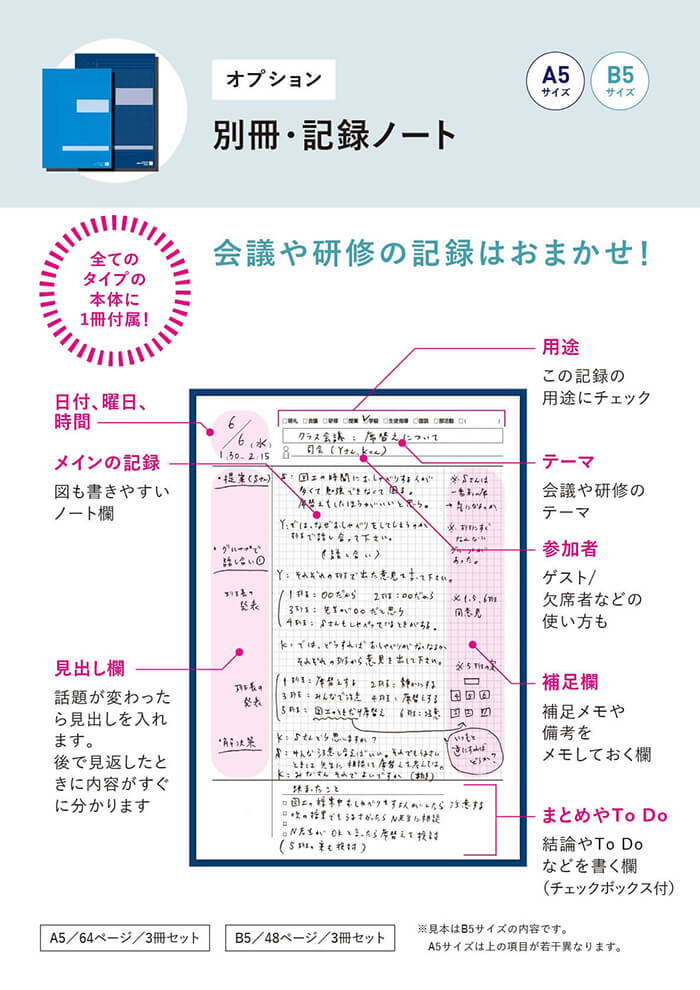 スクールプランニングノート 別冊・記録ノート(B5判・3冊組)